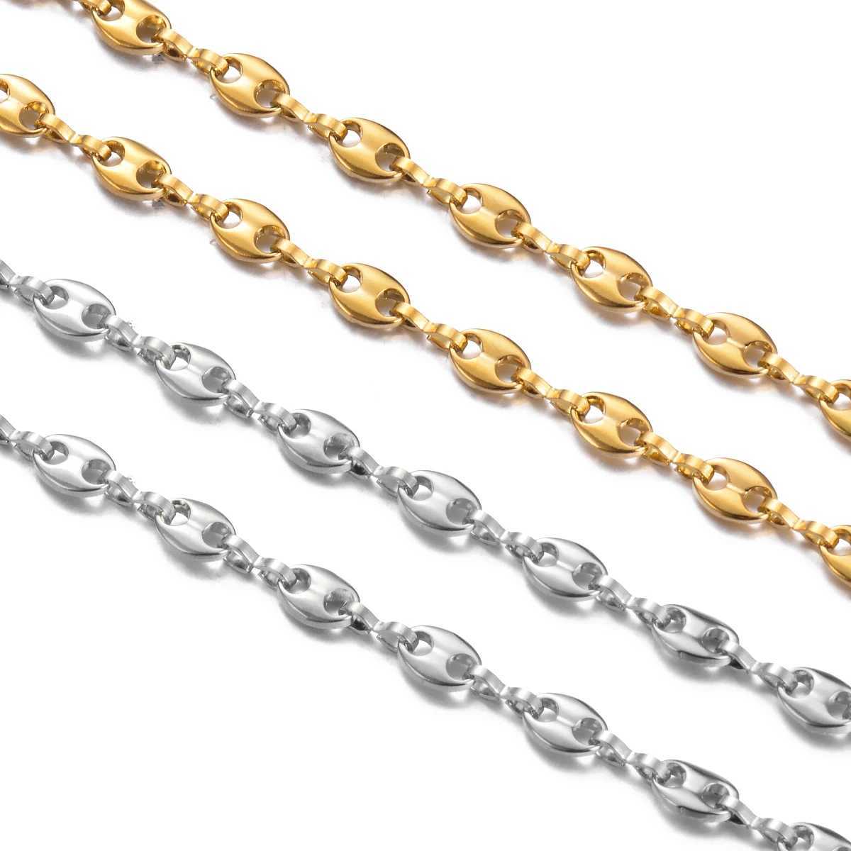 1 Piece 5MM Stainless Steel Coffee Bean Hip Hop Chains Pig Nose Punk Necklaces Men womens jewelryX240919