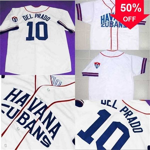 Xflsp GlaMit #10 DEL PRADO Jersey HAVANA CUBANS BUTTON-DOWN 100% Stitched Custom RETRO BASEBALL JERSEY CUBA Any Name & Number White vintage