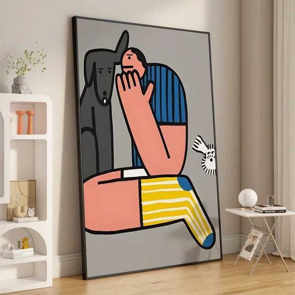 Figure and Dog Sofa Background Art Painting Living Room Mural Poster Wall Decoration Painting Home DecorationXJ250116