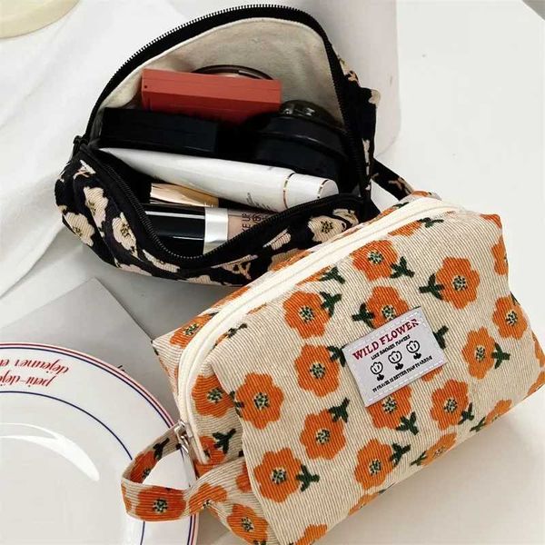 Wens Cosmetic Bag Corduroy Flower Lipsticks Makeup Bag Korean Student Pencil Case Travel Makeup Bes Bag Neceser OrganizerT250208