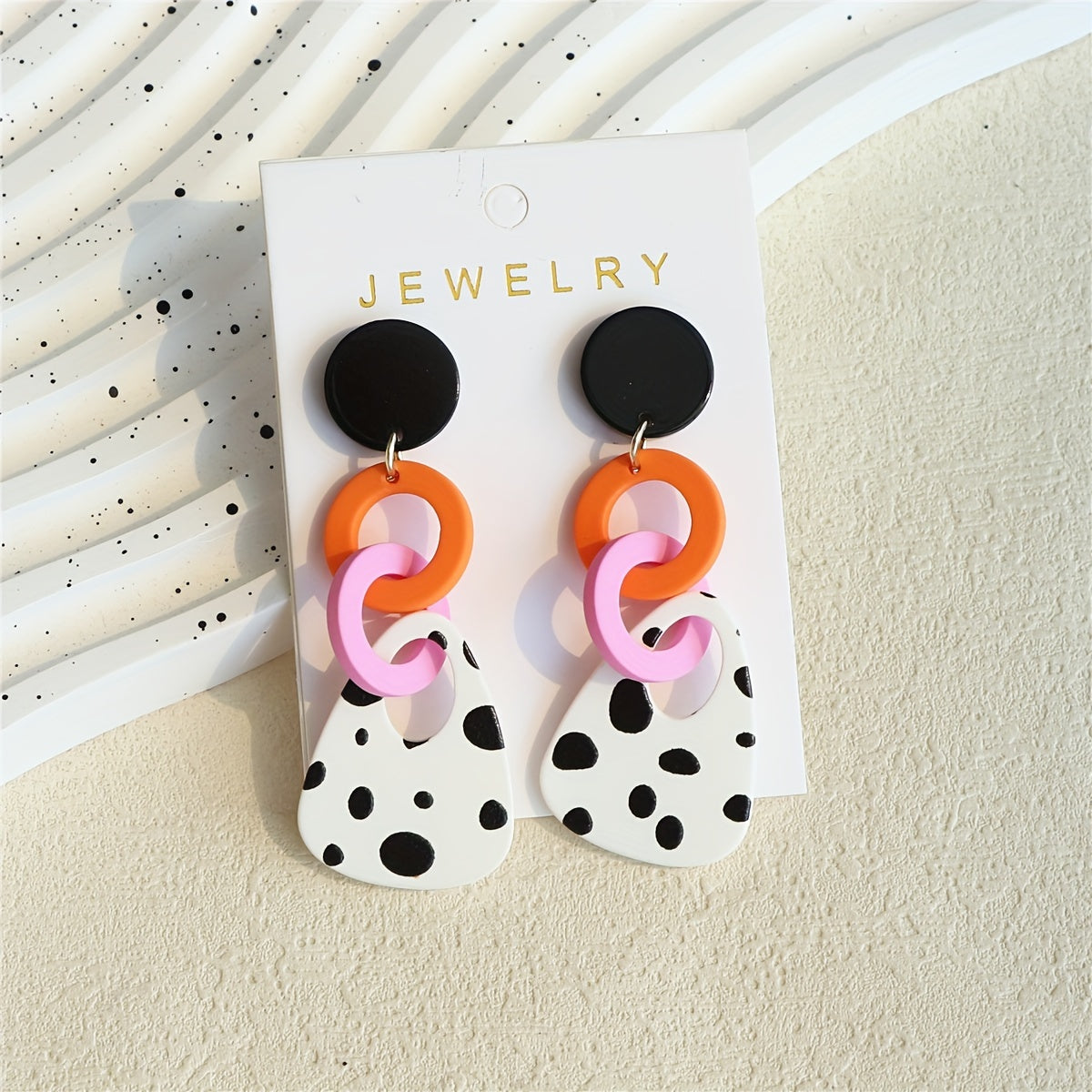 TEMU Acrylic Chain Design Dangle Earrings Cow Pattern Polymer Clay Texture Elegant Cute Style Adorable Female Earrings