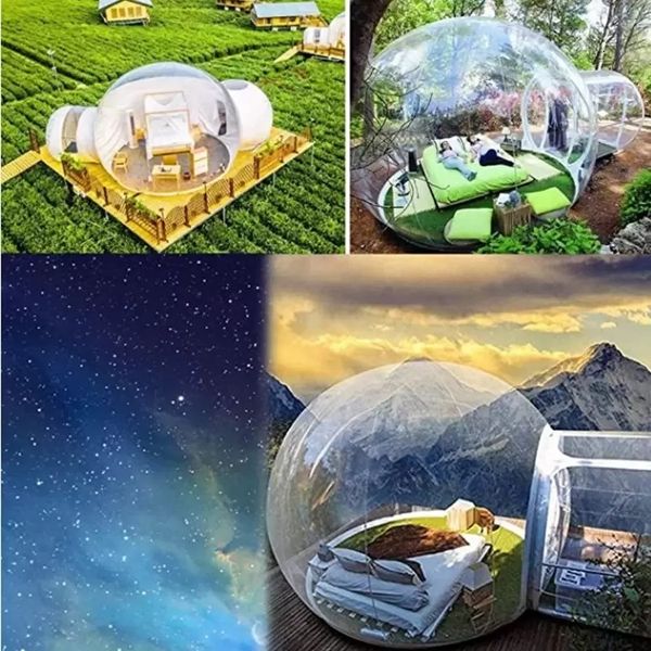 Outdoor 3m 4m dia Camping Clear Inflatable Bubble Tent house Air Dome Igloo Transparent with Single Tunnel,tow rooms Privacy Tents