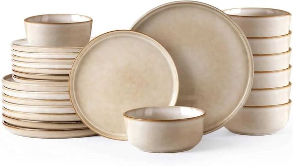 AmorArc Stoneware Dinnerware SetsRound Reactive Glaze Ceramic Plates and Bowls SetsHighly Chip and Crack ResistantXJ241209