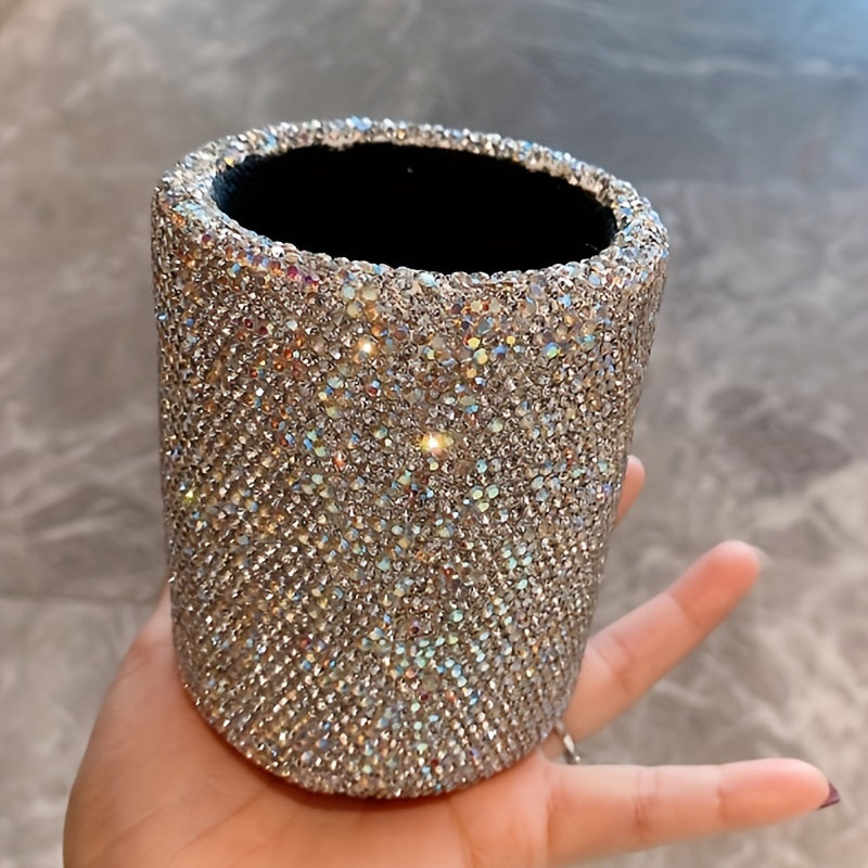 TEMU Luxury -encrusted Leather Storage Bucket - Multipurpose Organizer For Office, Makeup Brushes & Accessories, Shelf Baskets