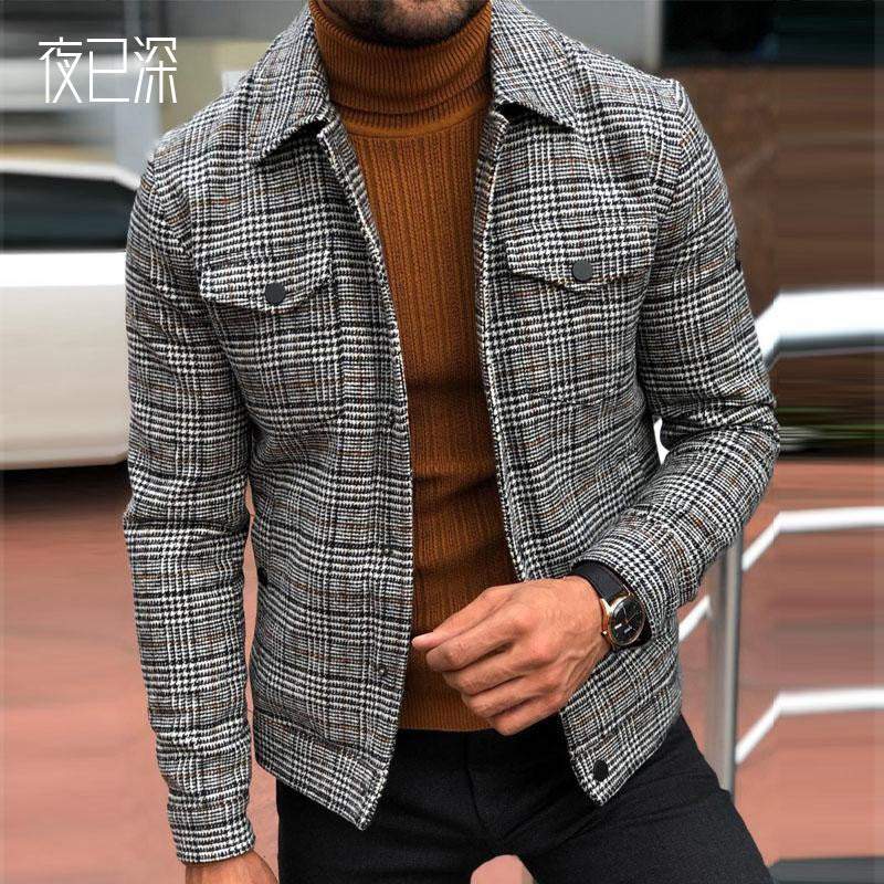 Mens plain weave jacket with multiple pockets flip collar button jacket fashionable and casual outdoor jacket high-quality mens clothing 240930