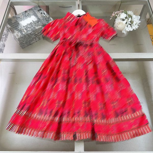 Popular lapel girls skirt summer Alphabet full print design Princess dress kids designer clothes Waist design Short sleeve baby partydress