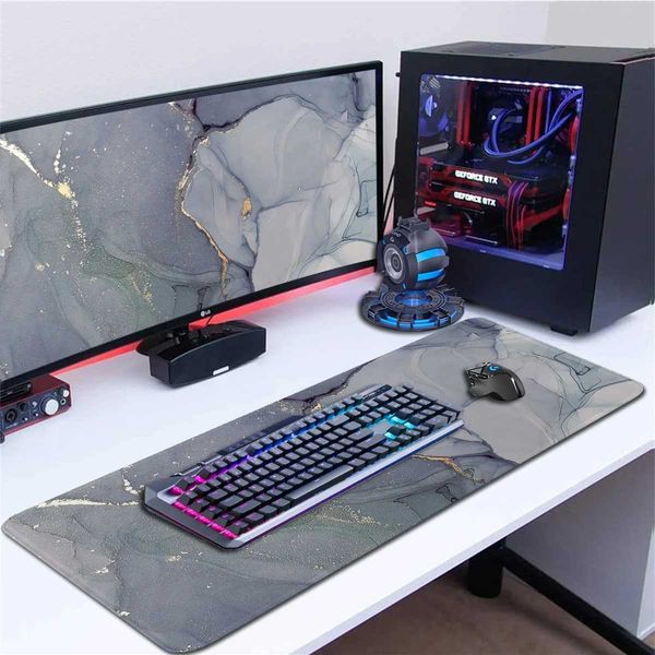 Grey Marbling Gaming Mouse Pad Large Office Mat Desk Pad Gamer Laptop Mat Non-Slip Base Computer Keyboard Pad Y240821