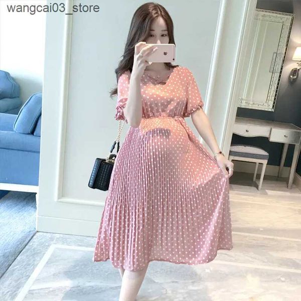 Maternity Dresses Pregnant Women Summer Dress Petal Collar Sweet Bubble Sleeve Temperament High Waist Maternity Gown Peter Pan Casual L24091