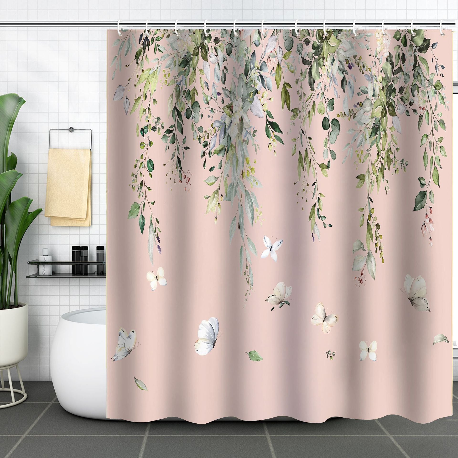 YL-37134 digital shower curtain cross-border plant flower waterproof polyester bathroom four-piece set dry and wet separation moisture-proof