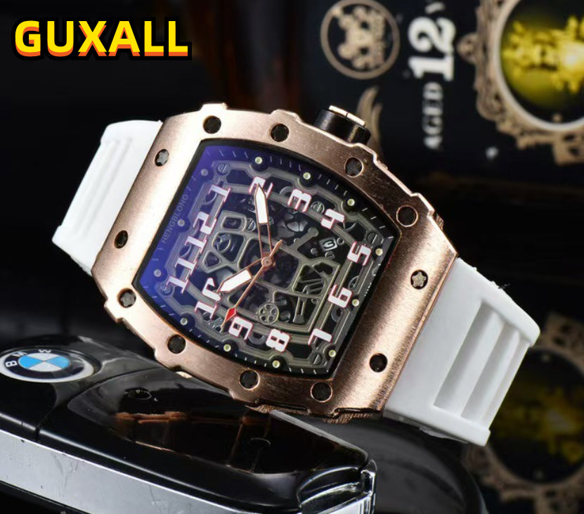 Popular digital number dial watch factory mens quartz colorful rubber strap automatic movement clock Day Date Super All the Crime Set Auger wristwat