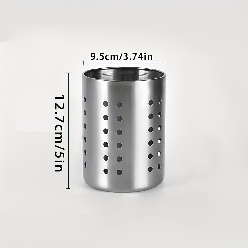 TEMU 1pc Stainless Steel Utensil Holder - Uncharged Kitchen Cutlery Organizer For Chopsticks, Spoons, Whisks | Durable Restaurant-grade Cylinder