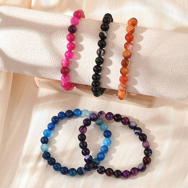 Stretcharmbänder aus natürlich gestreiftem Achat und gebändertem Achat