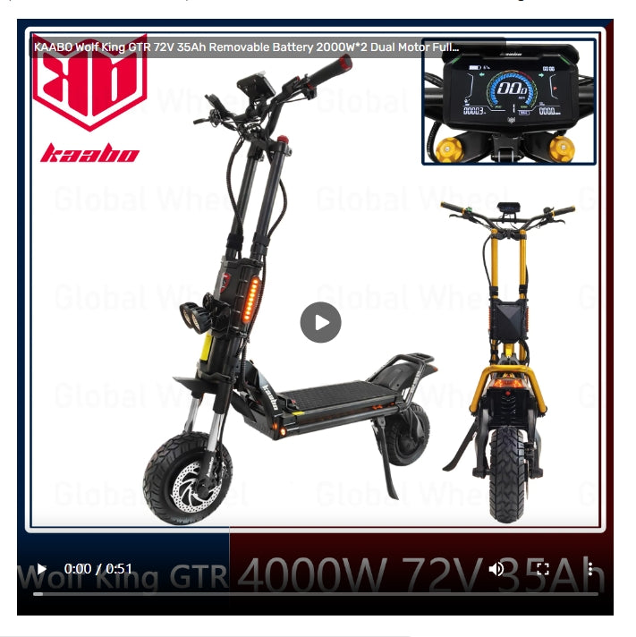 2025 KAABO Wolf King GTR 72V 35Ah Removable Battery 2000W*2 Dual Motor Full Hydraulic Brake ABS Central Display With NFC 12inch All Terrain Tires El