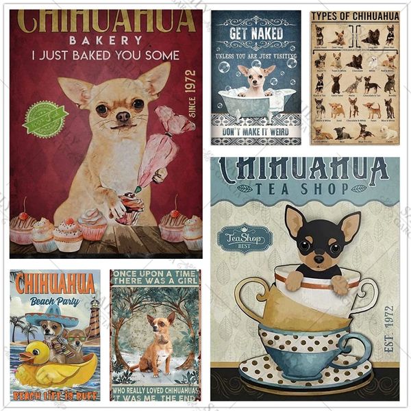 Vintage Metal Painting Chihuahua Dog Poster Funny Designed Tin Sign Nursery Cartoon Kids Home Decor Pets Animals Metal Wall Art Plates Pub B