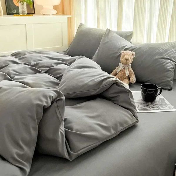 Solid Color Brushed Fabric Bed Set Duvet Cover Pillowcase Bedding Set Bed Sheet Quilt Cover Single Queen King Size 4 Pieces SetsC241218