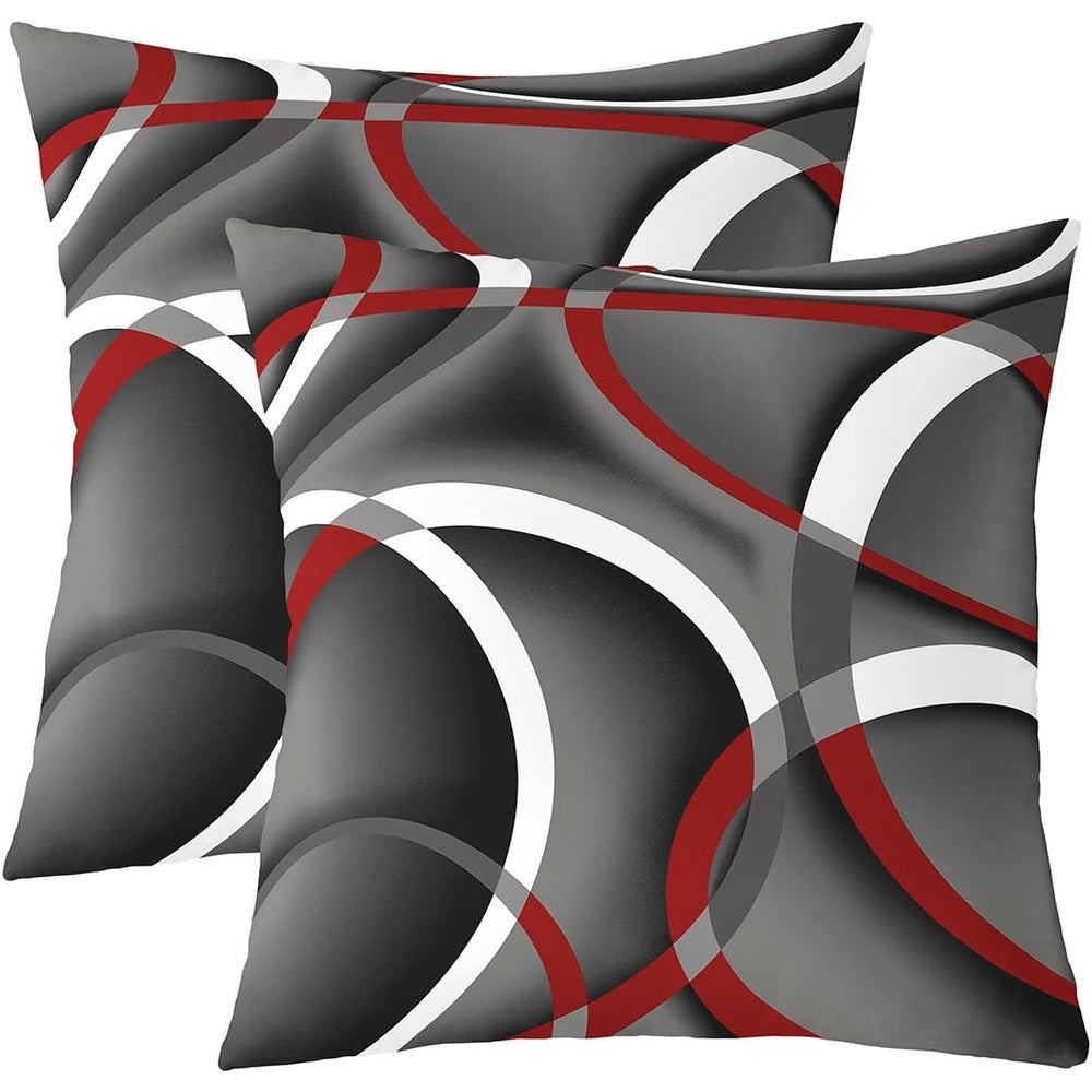 TEMU Modern Geometric Double Sides Print Pillow Covers, Gray Black Red Swirls Pillowcases Soft Cases 18x18-inch, Modern Abstract Throw Pillow Covers