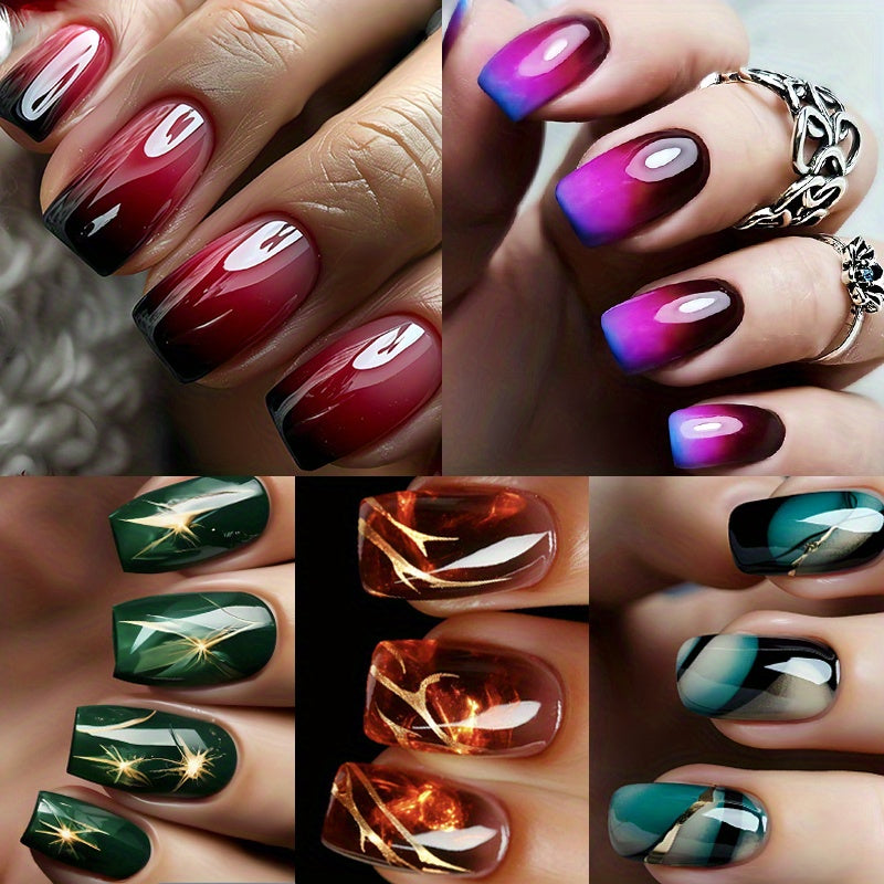 TEMU 120pcs (5 Pack) Medium-length Press-on Nails - Glossyfinish, , Easy To Apply & Remove - Hands, Feet& Nail Care