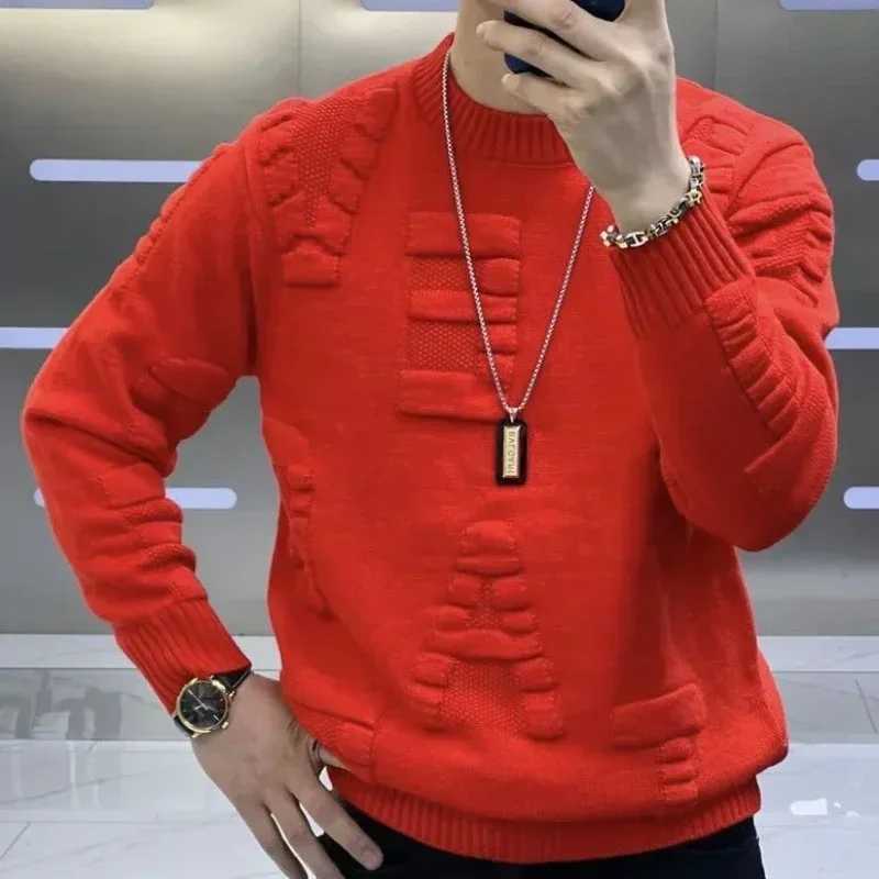 High Quality Mens clothing green knitted sweater M letter solid color plow hanger Korean fashion classic skydiving overheating T241111
