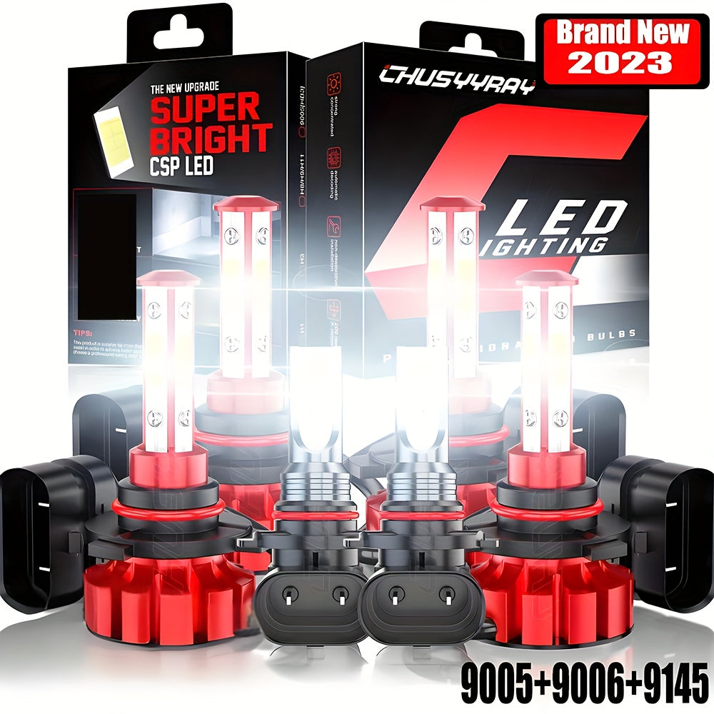 TEMU 6pcs Led Car Bulbs 9005 (hb3)+9006 (hb4)+9145 Fit For Headlight High- Low Beam+fog Light Combo Kit, 70w 6000k Cool White 9000lm Plug And Play,