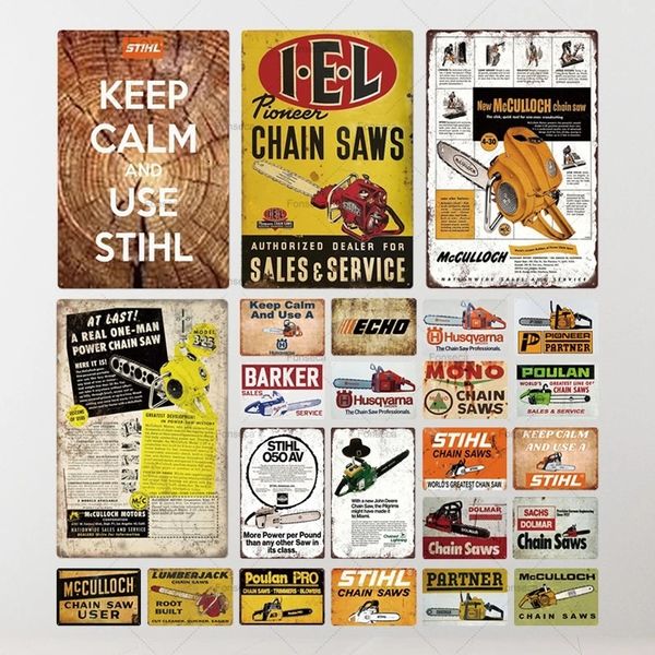 Chain Saws art tin painting Metal Sign Plaque Metal Vintage Tin Sign Wall Decor for Man Cave outdoor garage personalized Decorative Plate ti