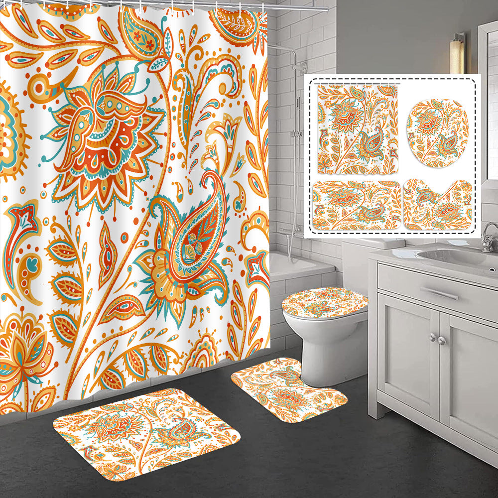 YL-37415 Hot selling shower curtain manufacturer Bomi digital printed polyester shower curtain non-slip mat set