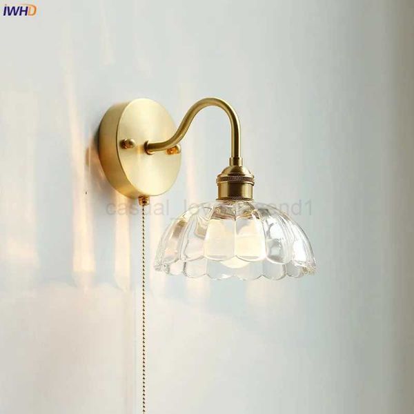 IWHD Glass Copper LED Wall Lights For Home Pull Chain Switch Bedroom Bathroom Mirror Stair Modern Nordic Wandlamp Lampara ParedCL240722