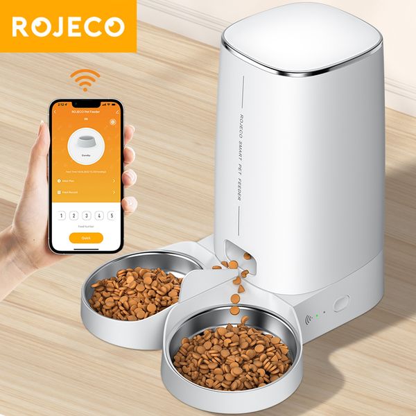 ROJECO Automatic Pet Smart Cat Food Kibble Dispenser Remote Control Wifi Button Auto Feeder For Cats Dog Accessories