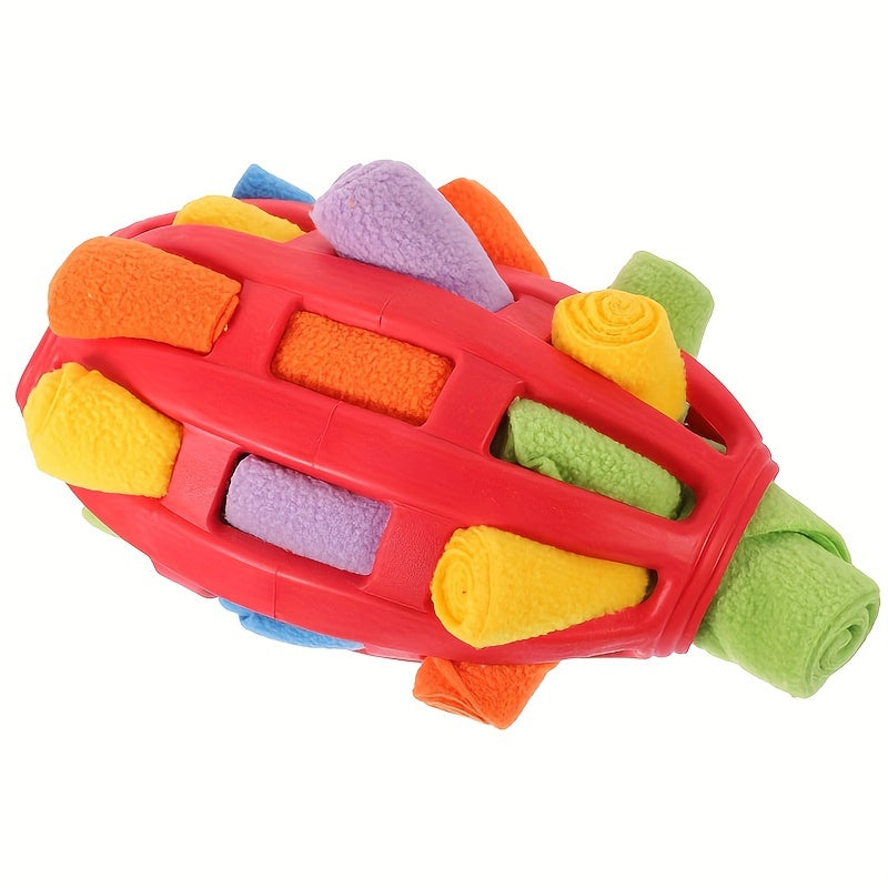 TEMU Interactive Snuffle Ball For Dogs - Natural Rubber Puzzle Toy With Hidden Food Compartment, Cloth Strips In Vibrant Colors (green, Yellow,