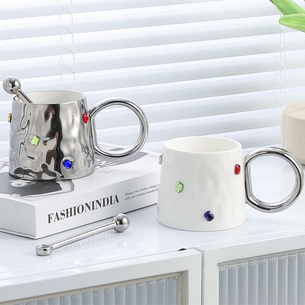 Niche Design Gemstone Party Mug Ceramic Coffee Home Dia Sticker High Beauty Couple Pair Cup