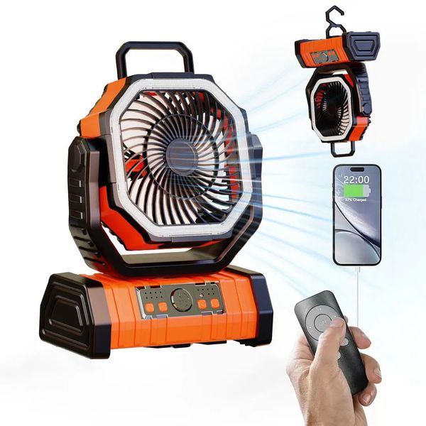 20000mAh Battery Operated Fan Portable Rechargeable DeskCamping with LED Light and Hook Outdoor for Tent Car Trip 240424