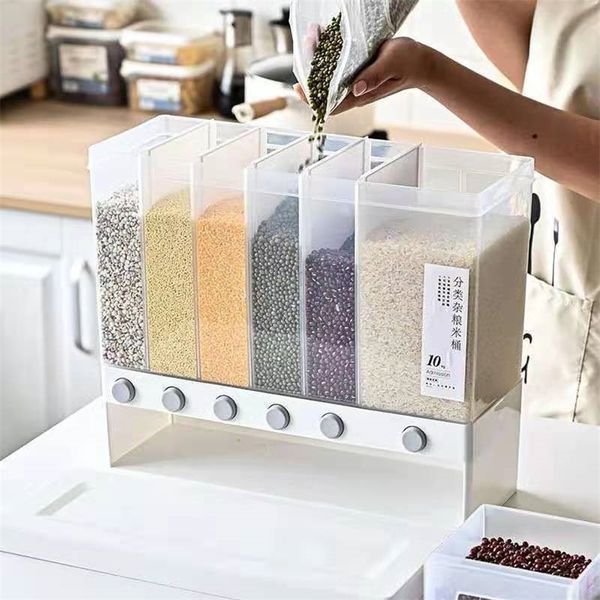 Storage Boxes Bins Home Sealed Rice Box Wall Mounted Cereal Grain Container Dry Food Dispenser Jar Kitchen Organizer 221008