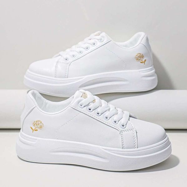 Women&#039;s Casual Sneakers White Metallic Detail ral Embroidered Lace-Up Front Skate Womens Lightweight Walking Shoes