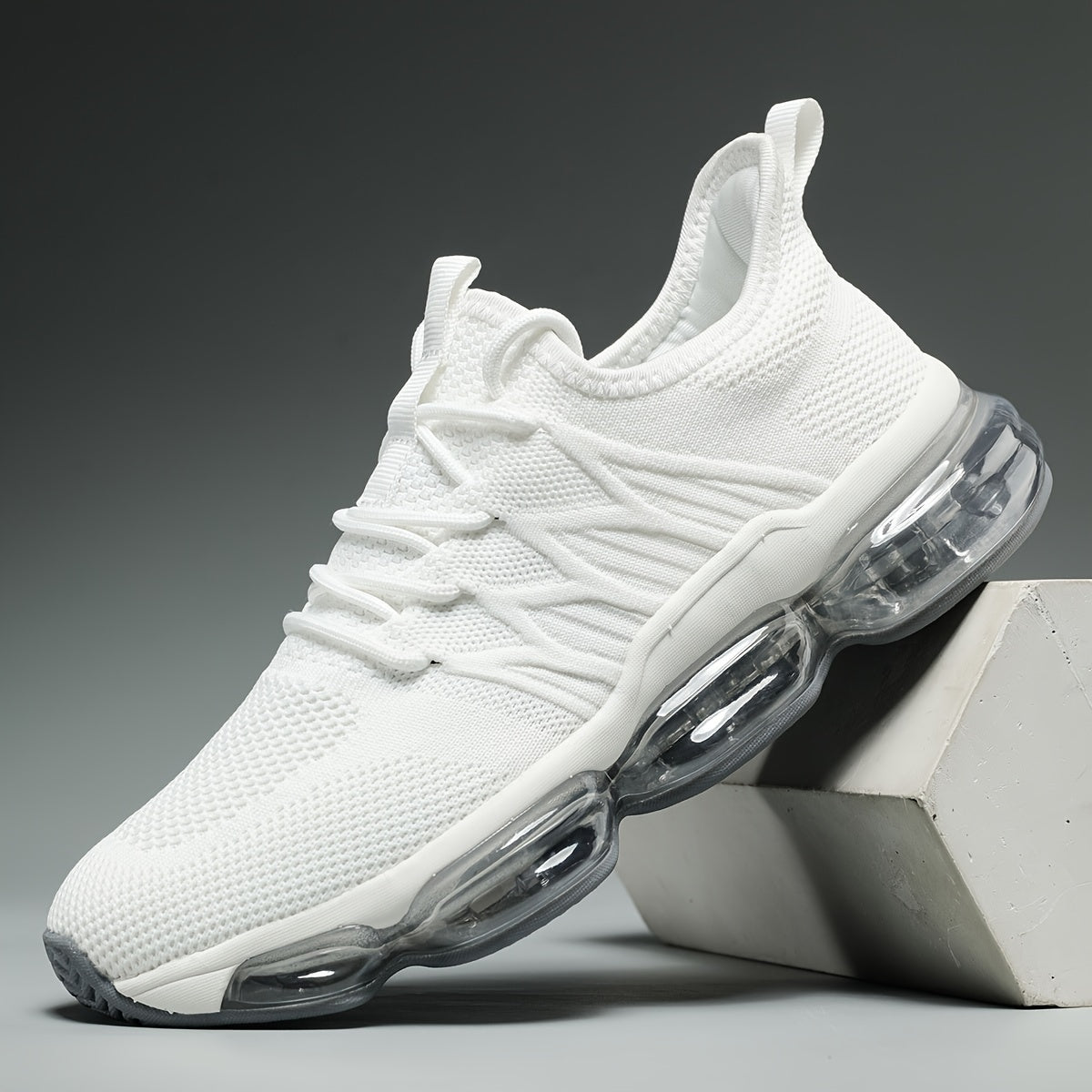 TEMU Men's Trendy Solid Colour Woven Knit Breathable Running Shoes With Air Cushion, Comfy Non Slip Durable Shock Absorbing Sneakers, Men's Footwear