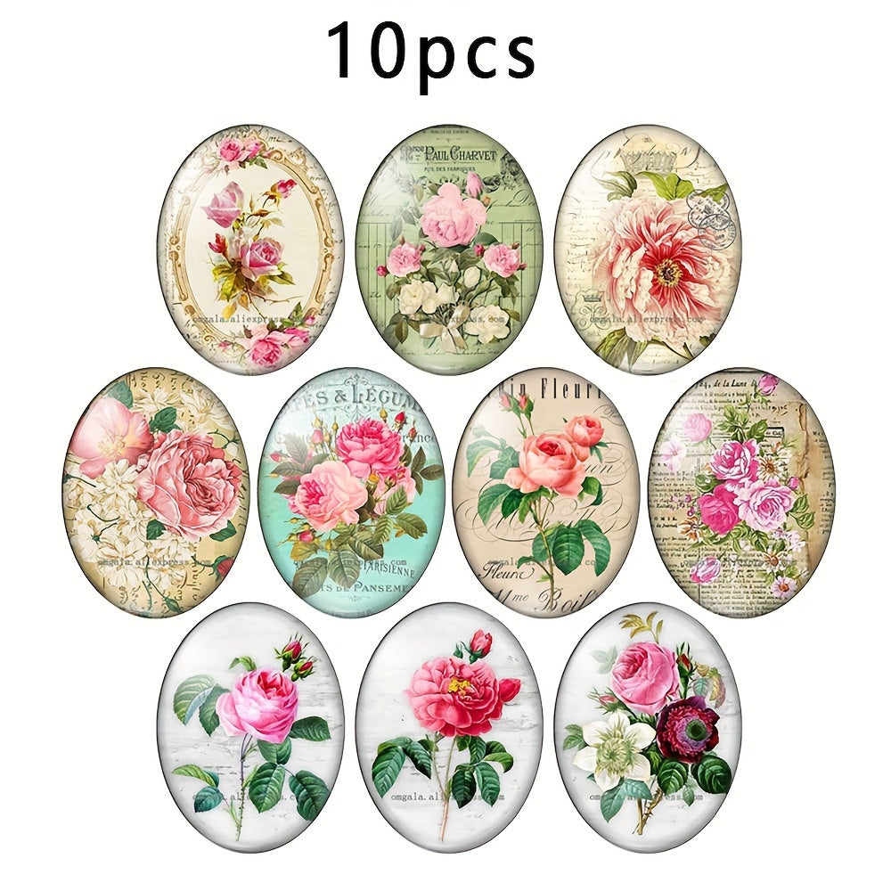 TEMU Omgala 10pcs Oval Glass Cabochons 18x25mm - Flat Back Jewelry Making Supplies For Pendants, Keychains, Diy Crafts