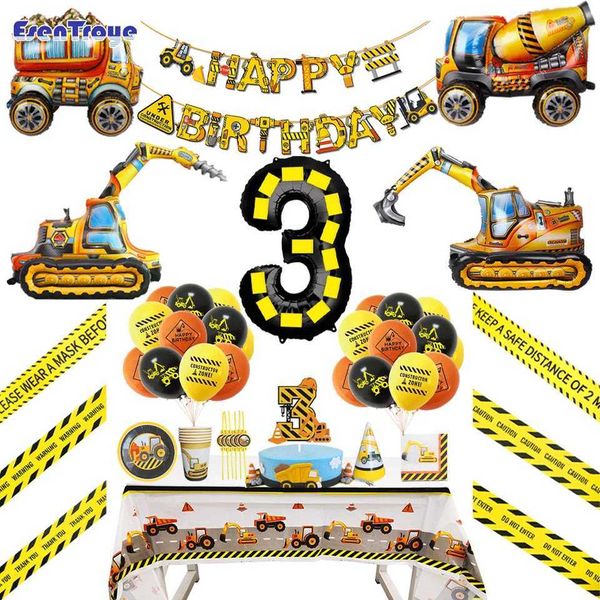 Engineering Vehicle Theme 4D Balloon Disposable Desktop Software Set Cake Top Flagpole Architecture Boy Birthday Party Decoration W241029