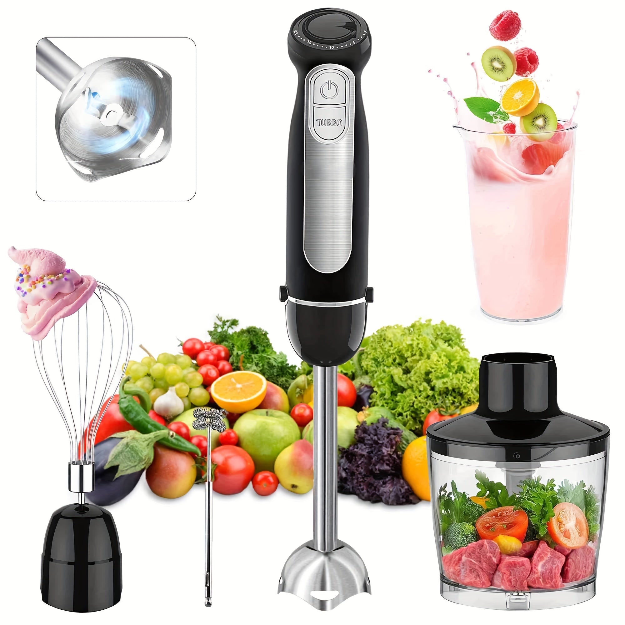 TEMU 1100w Blender, 21-speed Hand Blender With Turbo Mode, Stick Blender For Smoothies, Baby Food, Soups, Purees