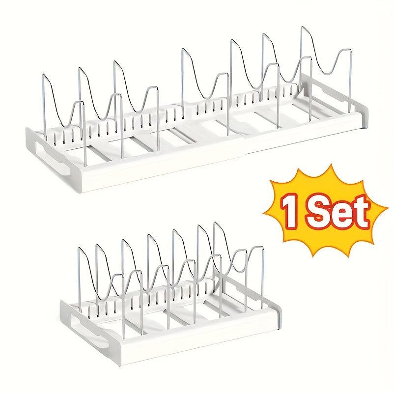 TEMU Adjustable Metal Kitchen Organizer Rack With Dividers - Expandable Storage For Pots, Pans, Baking Sheets, And Lids - Space-saving Under Cabinet