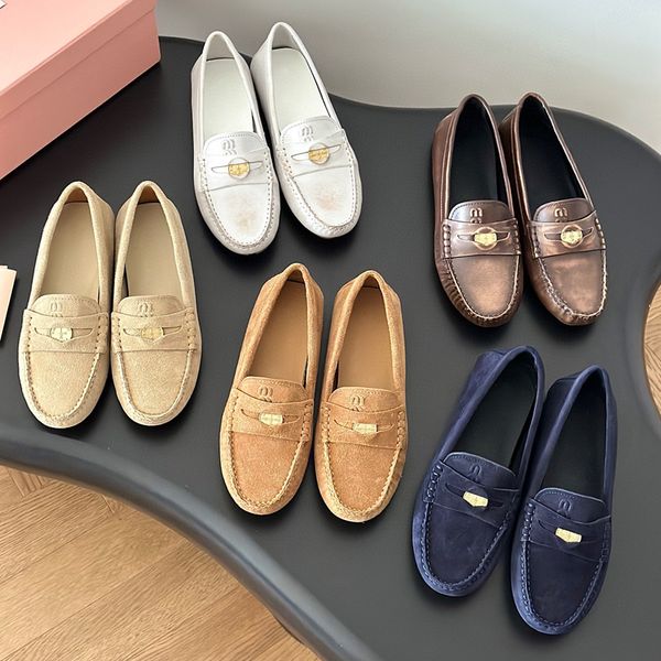 Fashion classic Suede loafers Flat dress shoes slip on flat shoes Vacation shoes Luxury designer loafers for womens Factory footwear With bo