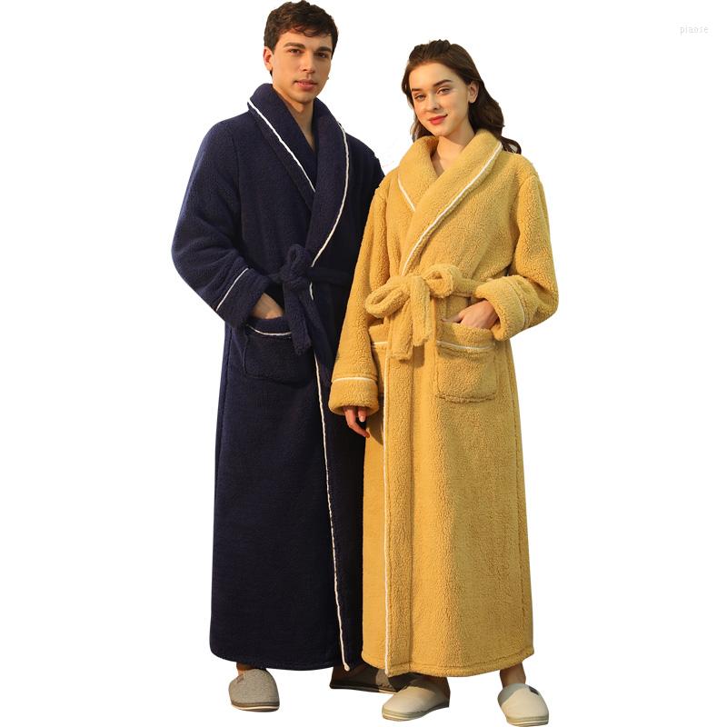 Men&#039;s Sleepwear Thickened Fleece Winter Warm Bathrobes Men Long Robe Man Big Size Cotton Plush Dressing Gown Couple House Shower
