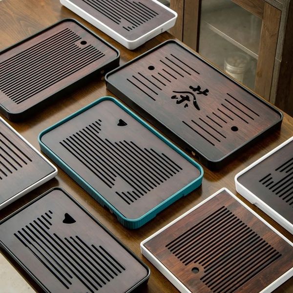 Dishes Plates Bamboo Tea tray Household Simple Kungfu set Small Tray Draining Dry Soaking Table Storage and Drainage Wet dryuse 230901