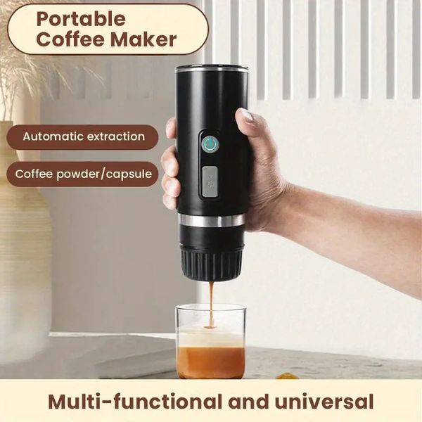 Black ABS Body, Portable Capsule Coffee Maker, Fully Automatic Outdoor Travel Car Office Home Small Extractor, Rustproof PC Cover And Cup 30