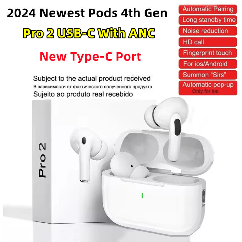 Pods Pro 2 ANC USB C tws earbuds 2024 New Pods 4th Gen headphones TWS Wireless Bluetooth Earphones Pods Pro6 Earbuds Earphone Handfree Headset For X