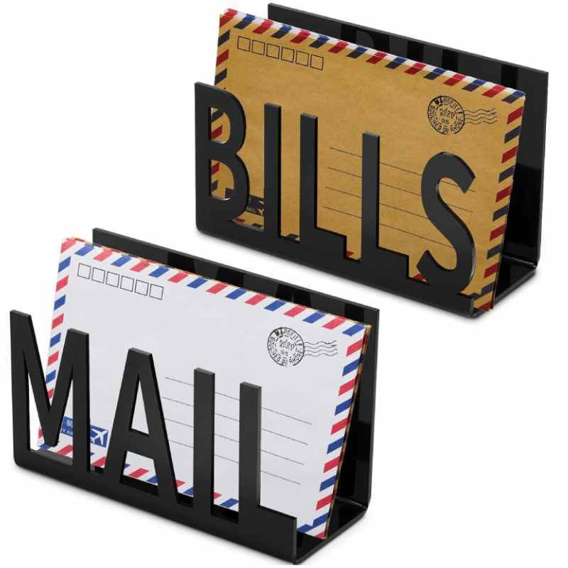TEMU 2pcs Heavy-duty Acrylic Mail Organizer Set With Mail Slot & Bill-mail Labeling System - Desktop Letter & Envelope Holder, File Sorting Shelf For