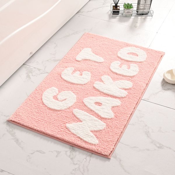 Bath Mats Pink Bath Mat Get Naked Alphabet Soft Flocking Carpet Shower Foot Pad Entrance Doormat Water Absorption Rugs Bathroom Decoration T