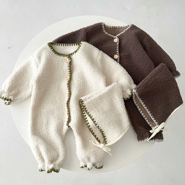 Winter New Baby Thick Plush Warm Set Stacked jumpsuit for infants and toddlers newborn jumpsuit gift hat 0-3Y M241211