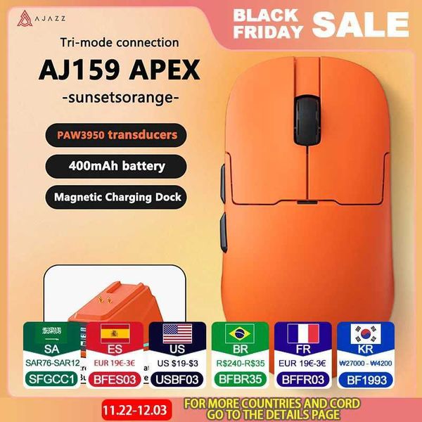 Mice AJAZZ AJ159 APEX Mouse Tri Mode Wireless 8K PAW3950 Sensor Low Latency Gaming Mouse Charge Base Customize Lightweight Pc Gamer H241122
