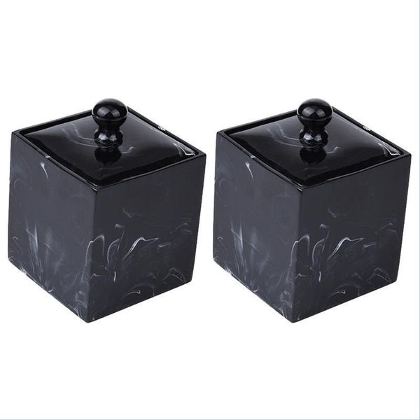 Bathroom Storage Organization 2Pcs Double Grids Resin Marble Grain Pattern Cotton Swab Box Pad Case Organizer For Home Drop Delivery Dhvlh