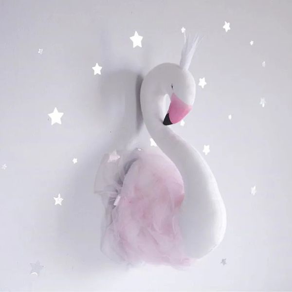 45CM 3D Swan Stuffed Animals Cloth Dolls Toys for Girls Baby Nursery Decor Wall Hanging Kid Room Flamingo Decoration Gift 240530