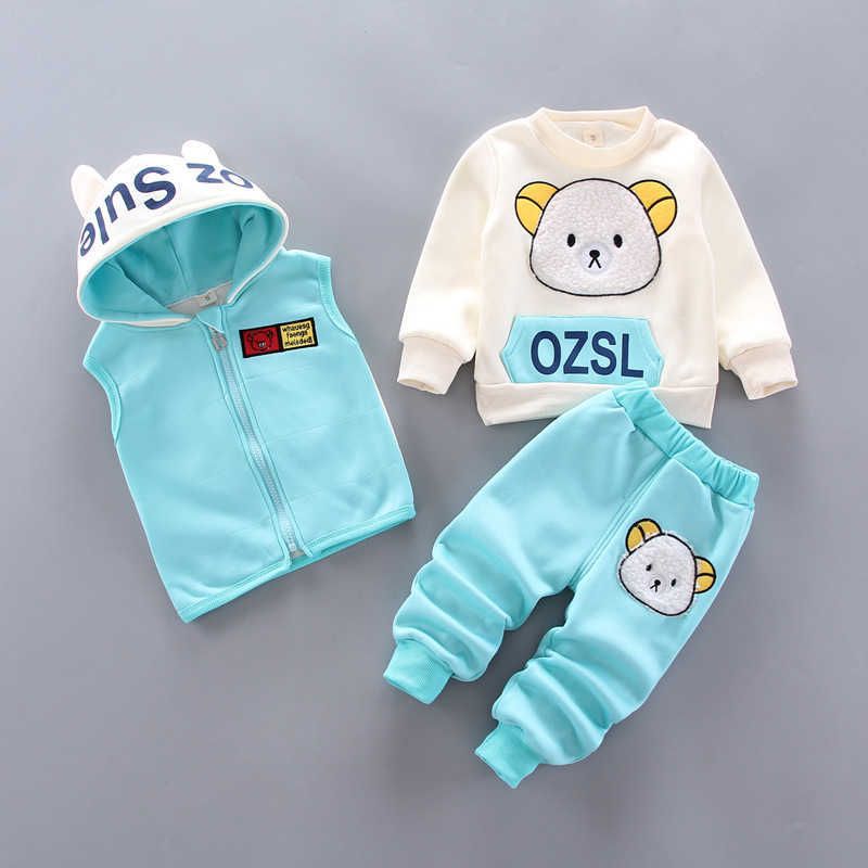 w417 Winter Warm Children Clothing Sets Cartoon Bear Baby Boy Clothes For born Toddler Clothes For Girls Sport Tracksuit Set Girl 211021