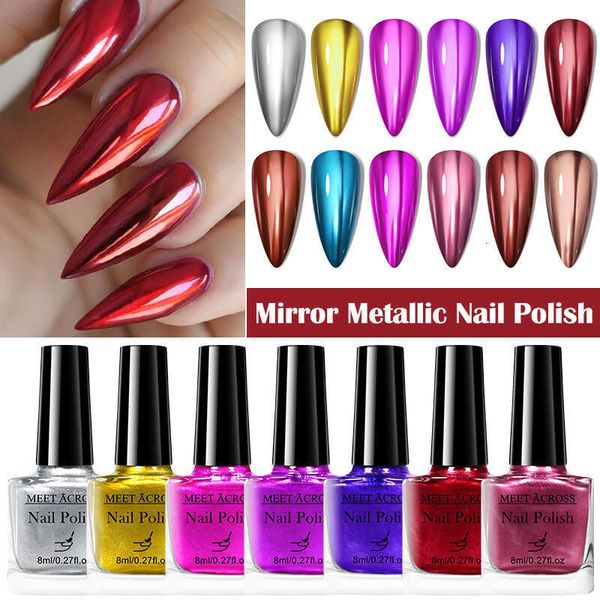 8ml Mirror Red Gold Sier Metallic Glitter Effect Chrome Polish Quick Dry Varnish For Nail Art DIY